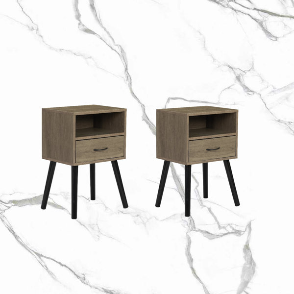 Corrigan Studio® Taupe 2piece Wooden Bedside Tables Wayfair